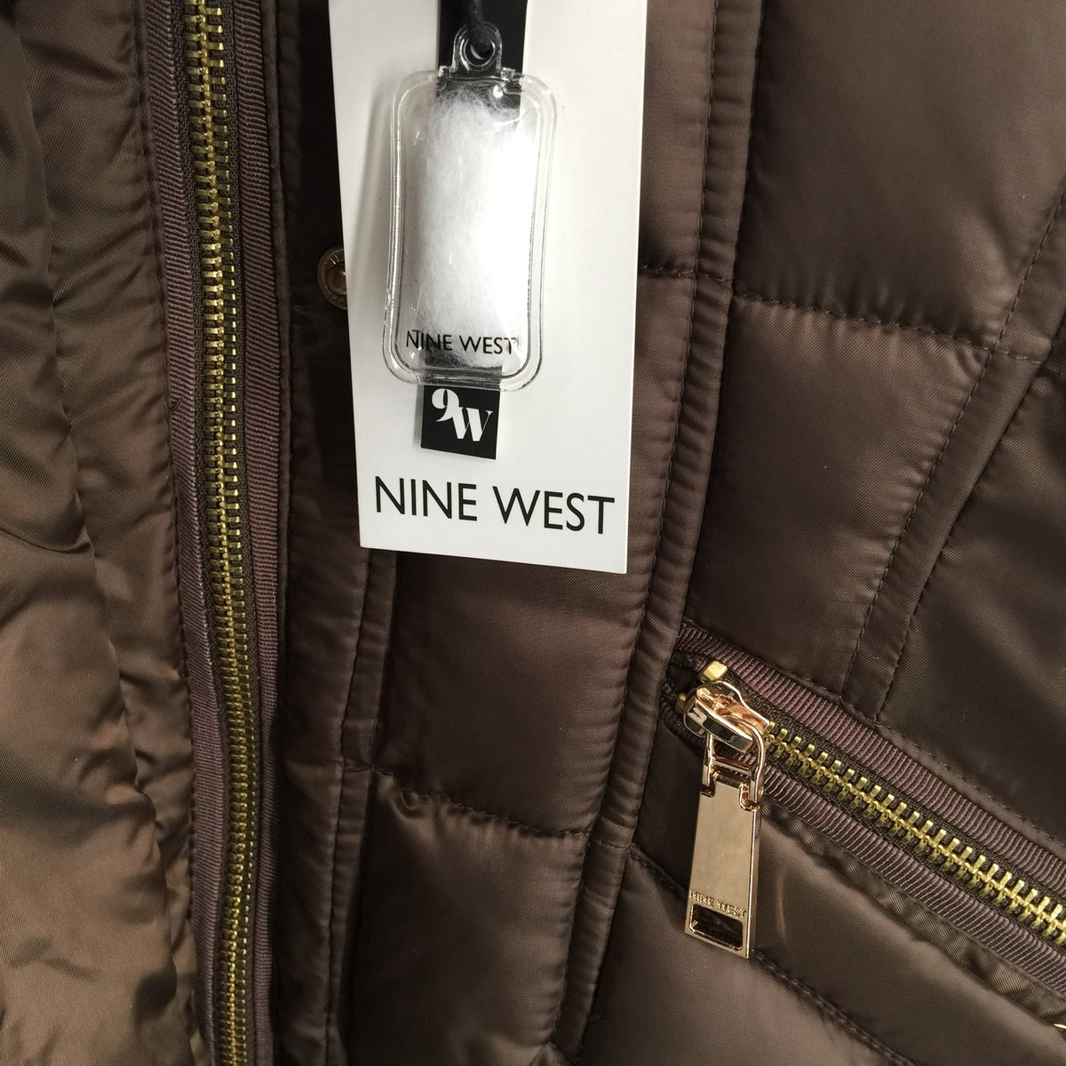 NINE WEST Women's Hooded Puffer Quilted Jackets Long Sleeves Brown Small NWT