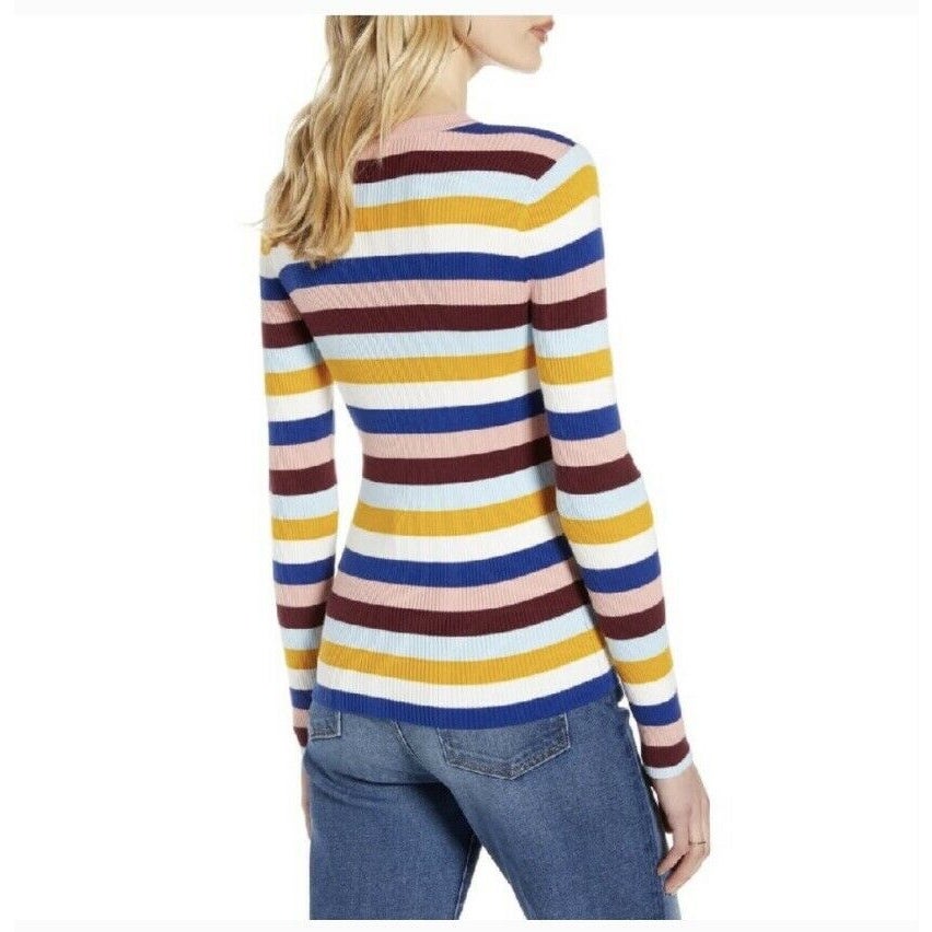 Halogen Striped Pullover Sweater Crew Neck Ribbed Long Sleeve Multicolor XL NEW