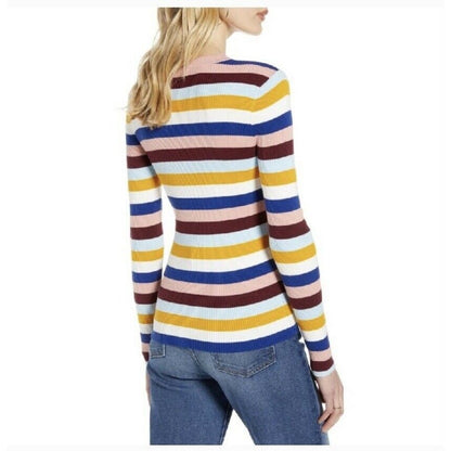 Halogen Striped Pullover Sweater Crew Neck Ribbed Long Sleeve Multicolor XL NEW