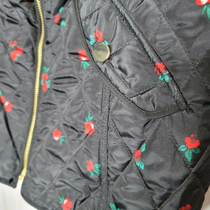 Charter Club xs Floral Quilted Vest Sleeveless High-Neck Deep Black X-Small