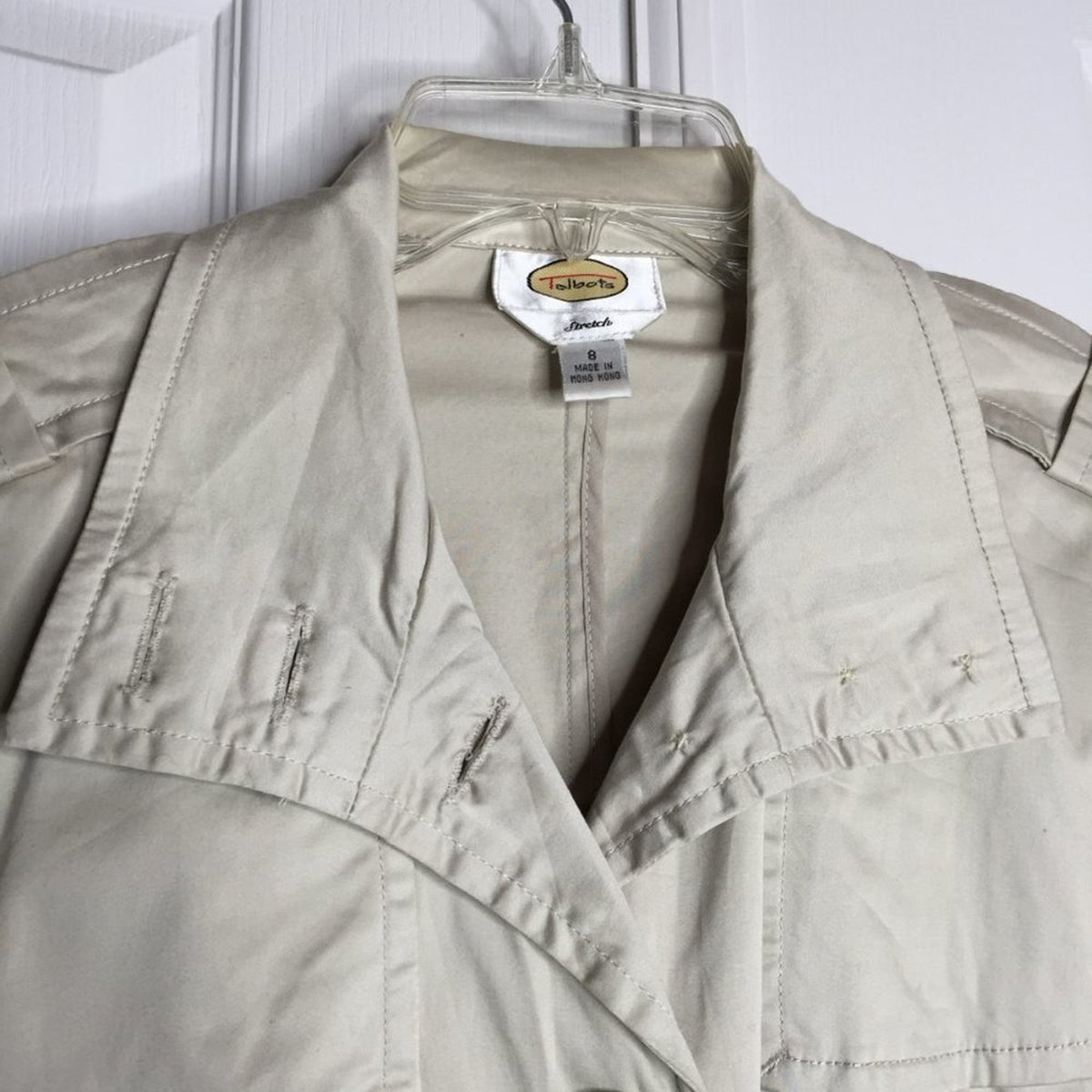 Talbots Stretch 4 Button Blazer Jacket Long Sleeve Two Front Pockets Tan Size 8