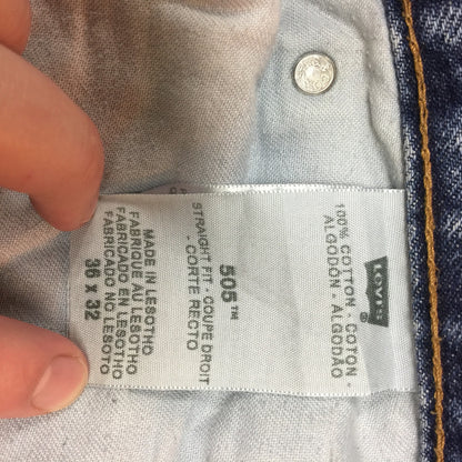 Levi's 505 Vintage Straight Fit 36" x 32" Pants Trouser 12" Rise Blue Jean Denim