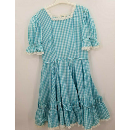Vintage Baby Doll SQUARE DANCe Dorothy OZ Dress Short Puff Sleeve Neck Sky Blue