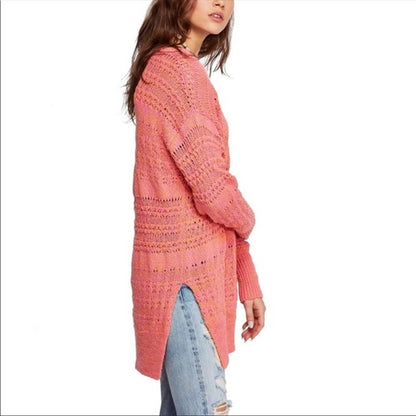 Free People NWT Long Sweater Hot Tropics Paloma Combo V-Neck Small