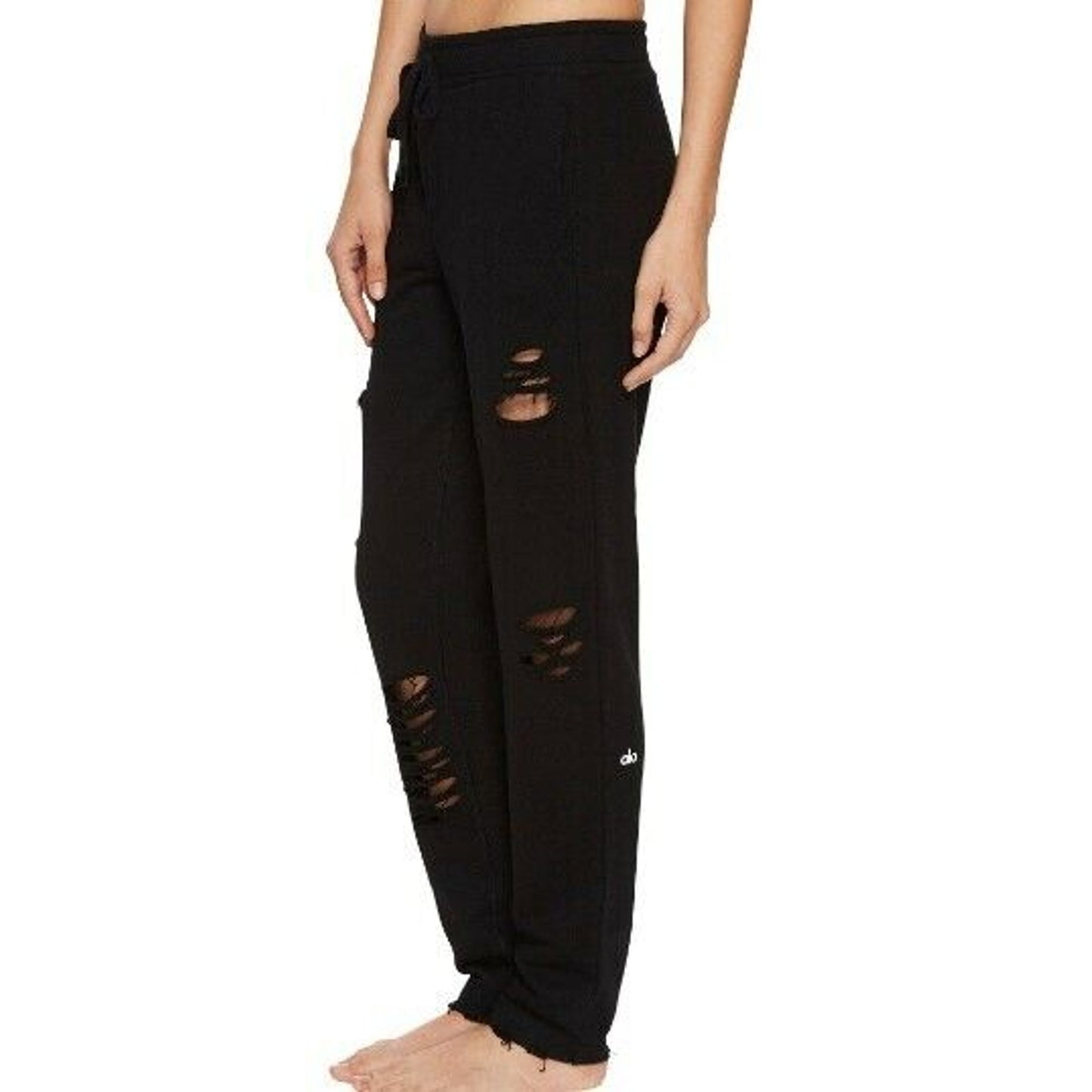 Alo Yoga Ripped Drawstring Jogger Lounge Sweat Pants XS/Extra Small Black NWT