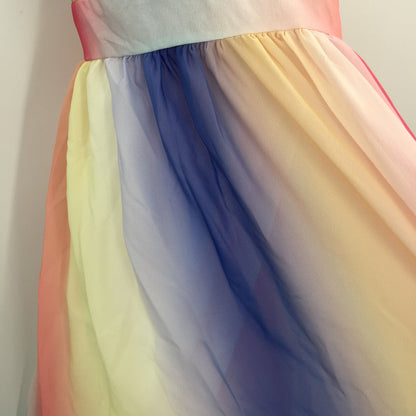Rainbow Maxi Dress with Criss Cross Back & Zip Sleeveless Multicolor Size Small