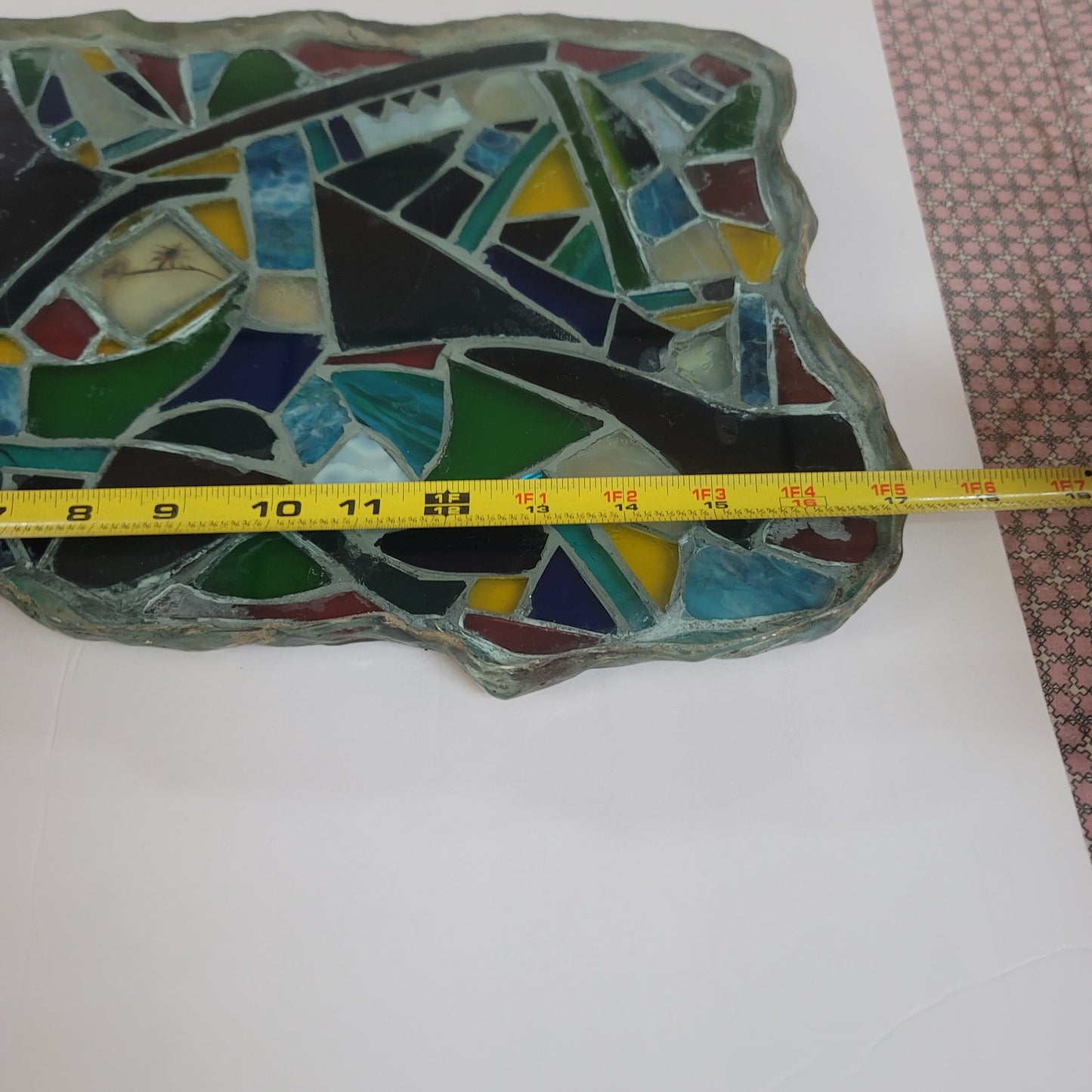 Fused glass Art tray mosaic Abstract Design Heavy Sign Peter 05 Vintage platter