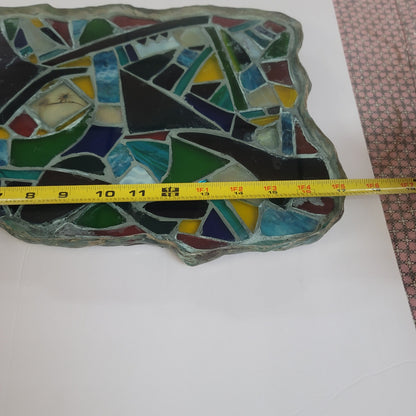 Fused glass Art tray mosaic Abstract Design Heavy Sign Peter 05 Vintage platter