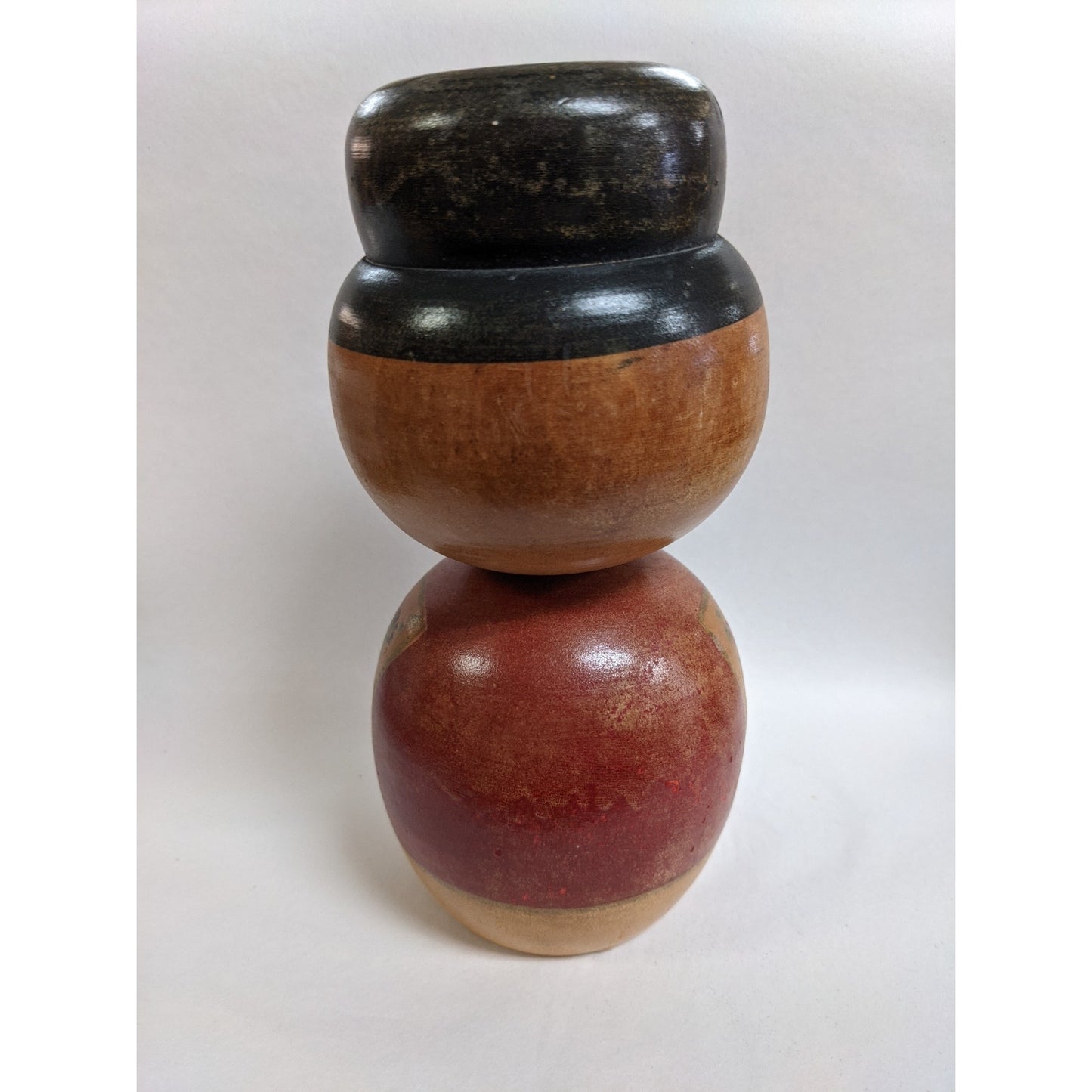 Japanese Hand Painted Kokeshi Doll Pair Set Wooden Large Peg Bobble Head Figure