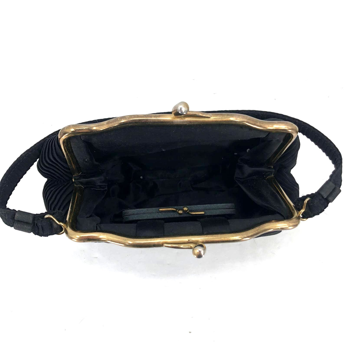 Vintage Black Seamed Tufted Stripes with Gold Trim Clasp 1950s Evening Bag