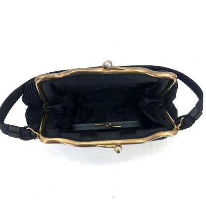 Vintage Black Seamed Tufted Stripes with Gold Trim Clasp 1950s Evening Bag