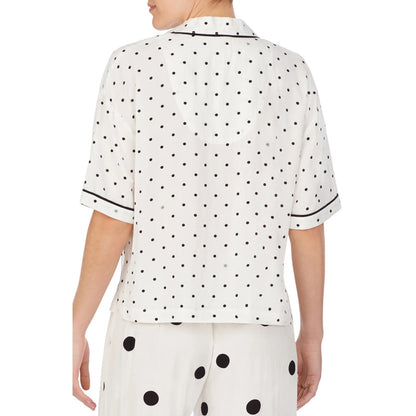 REFINERY29 NWT Piera Crop Pajama Top In Black/white Mini Logo Dot Size 3X