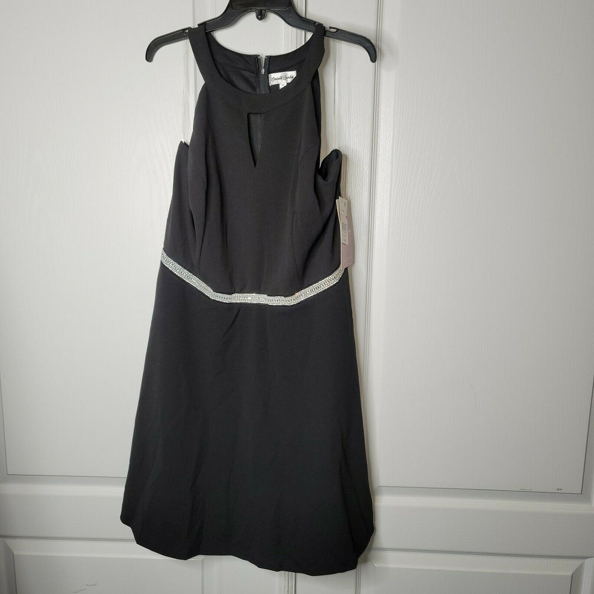 Emerald Sundae Rhinestone Halter Cocktail Dress Sleeveless Knee Length Black 3X