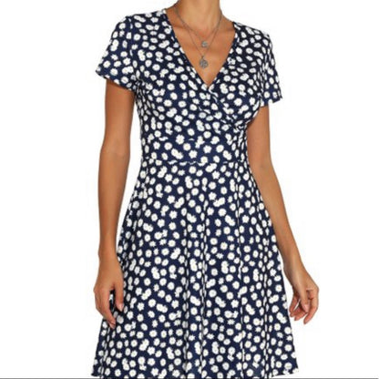 Sucrefas Navy Floral V-Neck A-Line Dress Size Medium
