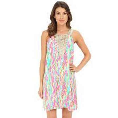 Lilly Pulitzer Dripping in Jewels Cadence Dress Gold Embroidered Back Zip XL