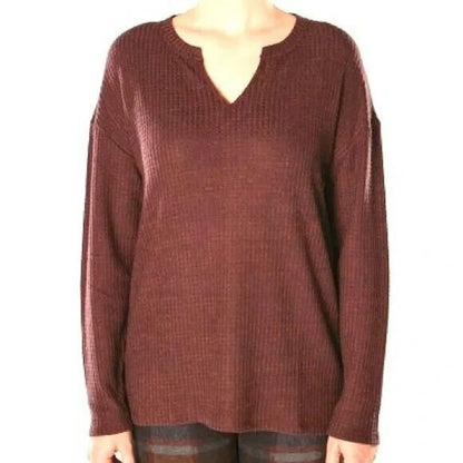 Sanctuary Long Sleeve Thermal Waffle Knit Pullover Shirt Sz Small Rust Brown NWT