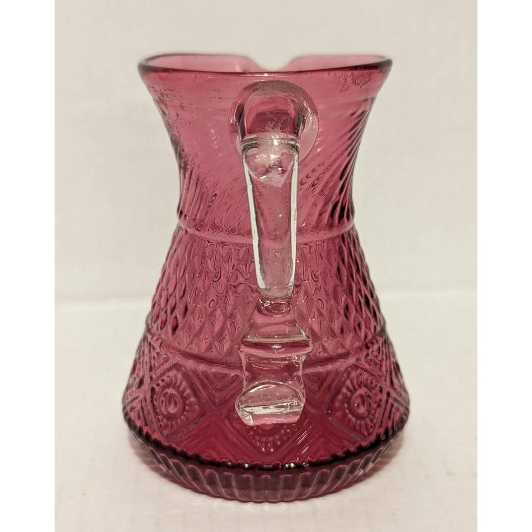 Vintage Pilgrim Cranberry Pressed Pattern Glass Miniature Pitcher Creamer Pink