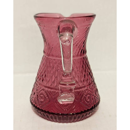 Vintage Pilgrim Cranberry Pressed Pattern Glass Miniature Pitcher Creamer Pink