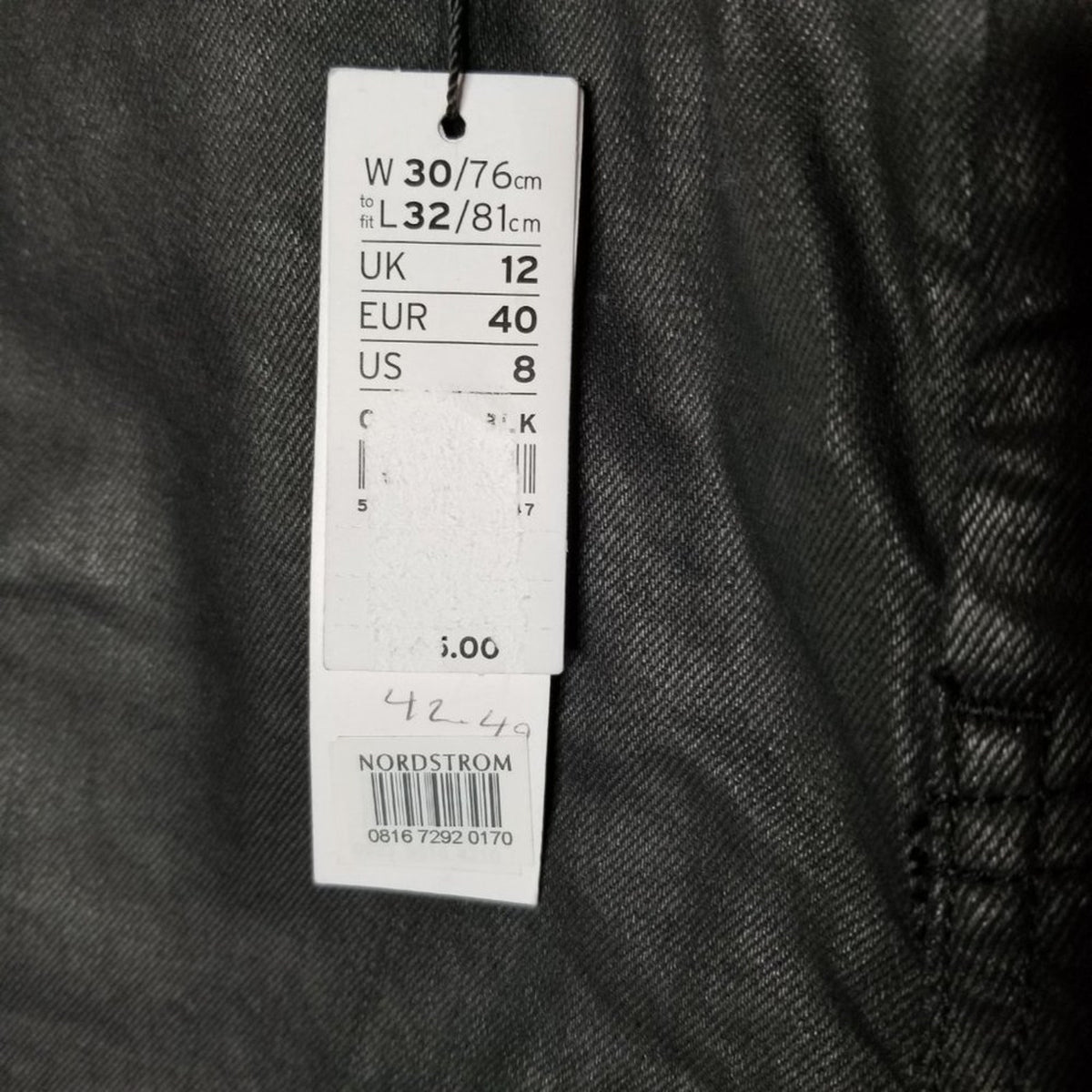 NWT Topshop Straight Straight Legs Wax Jeans Black 30 W X 32 L