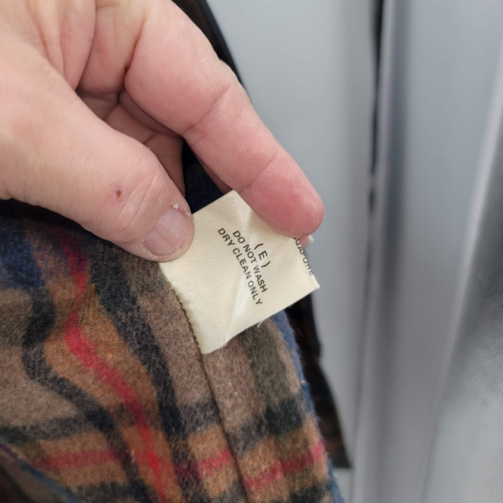 1980s FoxRun Two Plaid Lined Coat Jacket Taupe Round hem Pockets Thigh Length