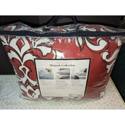 NEW CHARTER CLUB DAMASK RED OUTLINE TWIN 2 PIECE COMFORTER SET BEDDING 300TC