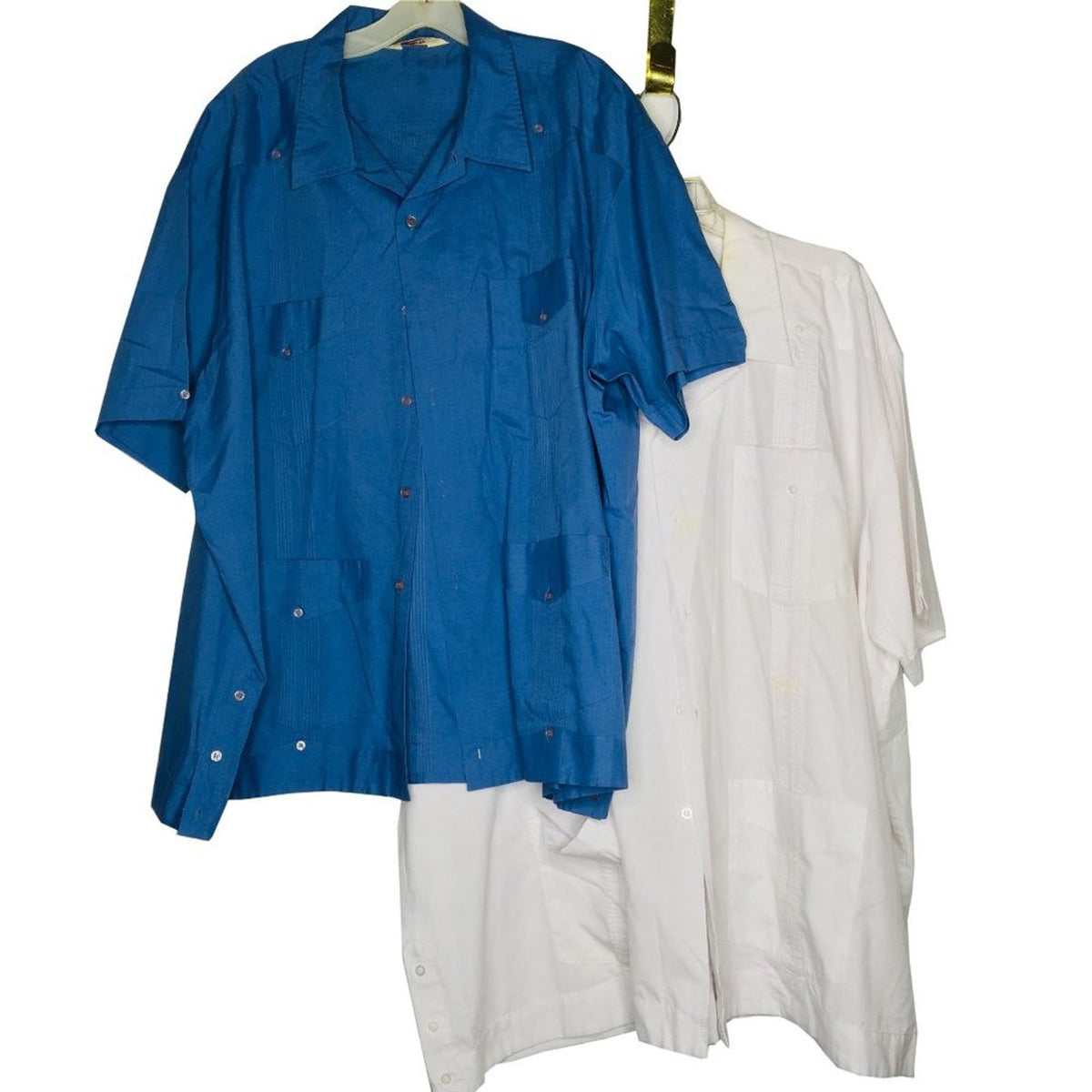 Lot 2 Shirt Guayabera Supreme Button Down Shirts White and Dark Blue Size 3X Men