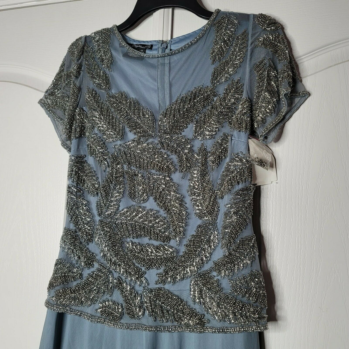 Pisarro Nights Mother of the Bride Dress Details Short Sleeve Back Zip Size 6