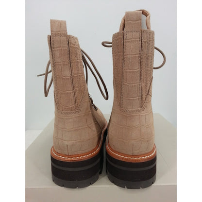 Marc Fisher LTD Izzie 2 Lug boots Natural Suede Faux Alligator embossed Size 10