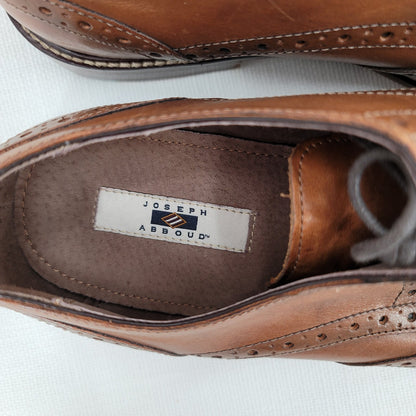 Joseph Abboud Medallion Cap Toe Oxfords Shoes Brown Italian leather Size 8.5
