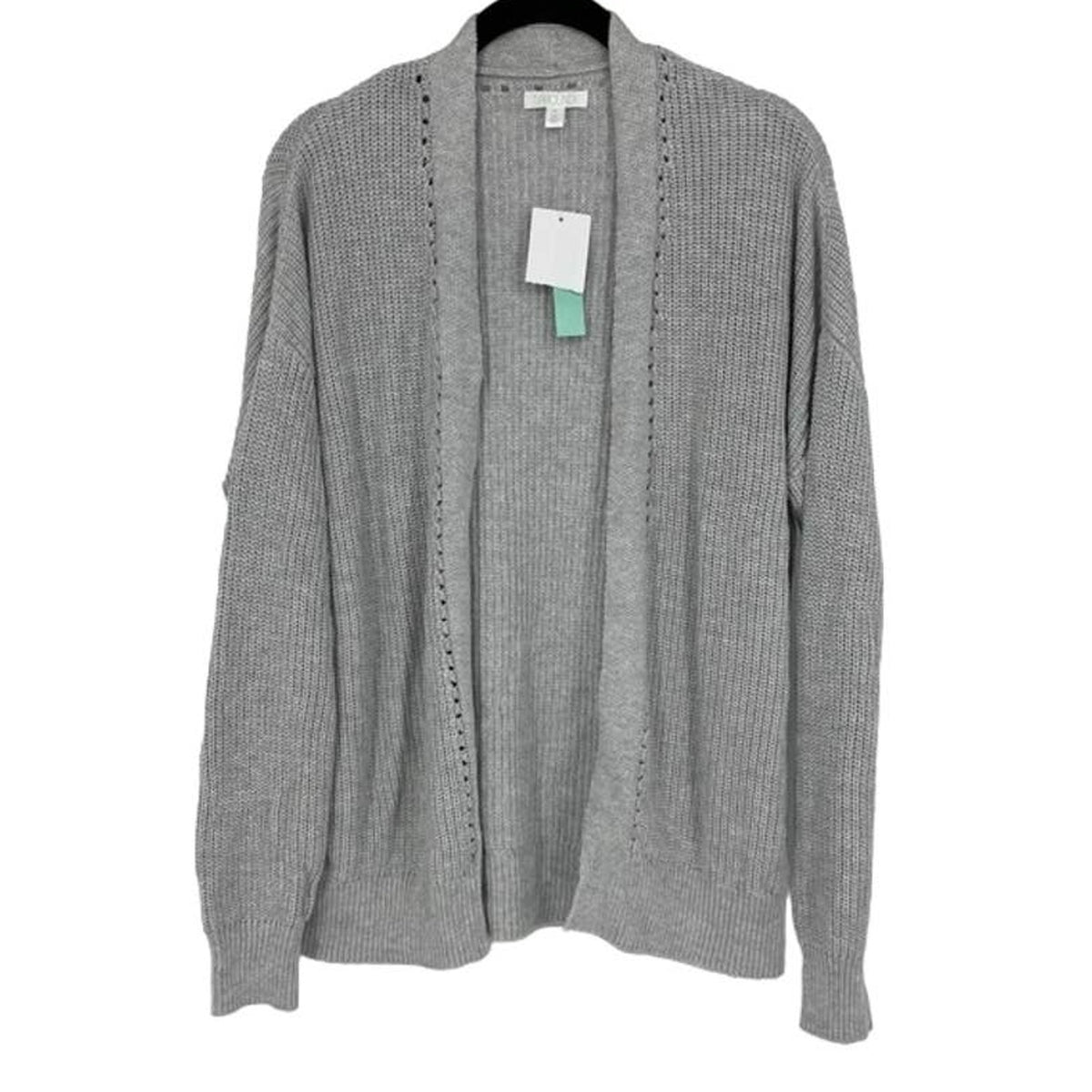 Abound Open Front Cardigan Sweater Ribbed Small Light Gray NWT Pointelle Accent