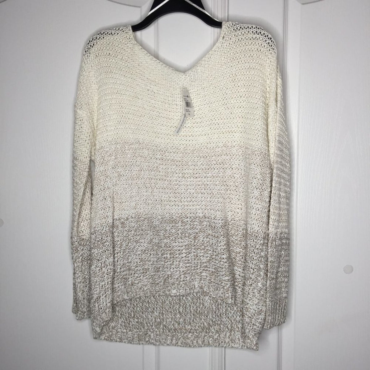Rdi Open Stitch Pullover Sweater Long Sleeve V-Neck Natural Combo X-Large NEW