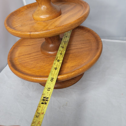 3 tier wood snack tray cheese MCM party Teak Vintage One Piece Centerpiece