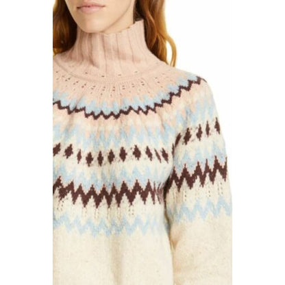 La Vie Rebecca Taylor NWT Fair Isle Turtleneck Sweater Oatmeal Combo XS