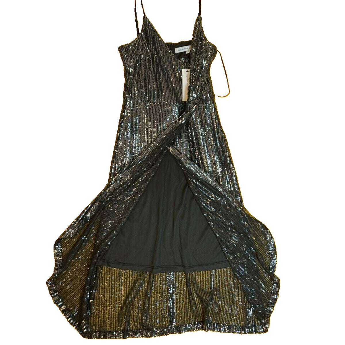 Cupcakes And Cashmere LBD Joelle Wrap Sequin Midi Party Dress Small Black NWT