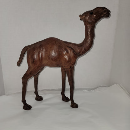 Vintage large Leather  wrapped sculpture camel 14" glass eyes souvenir handmade