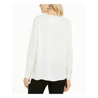ALFANI Casual Tier Top Blouse Long Sleeve Scoop Neck Ivory Size 2 XL extra large