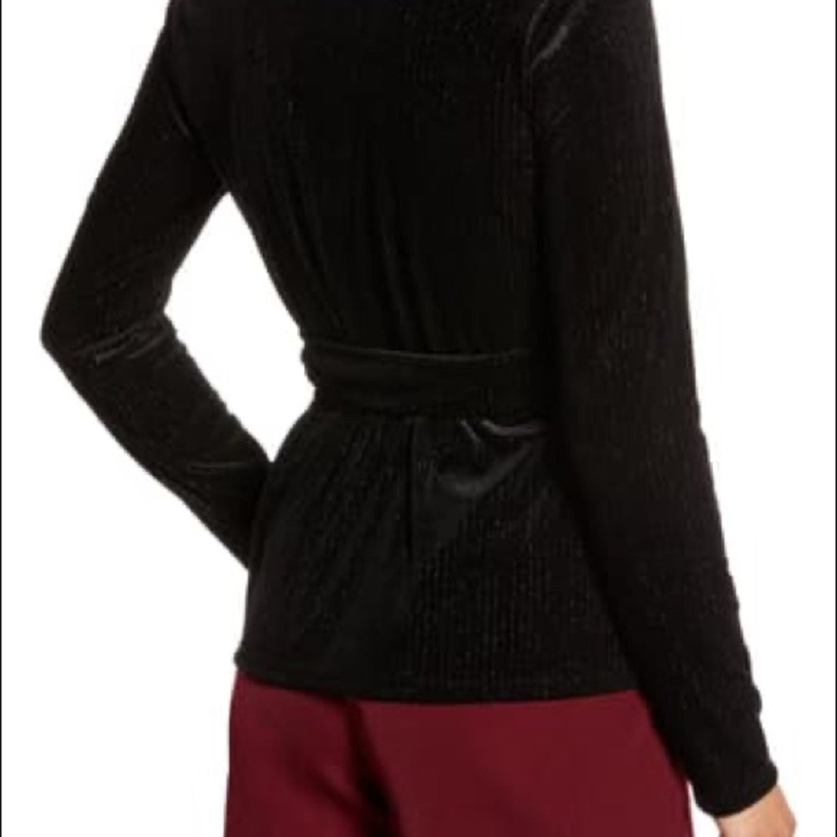 Halogen Black Long Sleeve Velvet Wrap Top Size Small