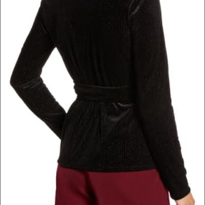 Halogen Black Long Sleeve Velvet Wrap Top Size Small
