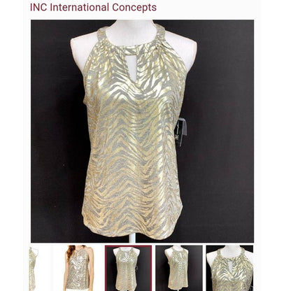 INC International Concepts Animal Print Halter Top Small Petite Gold SUMMER