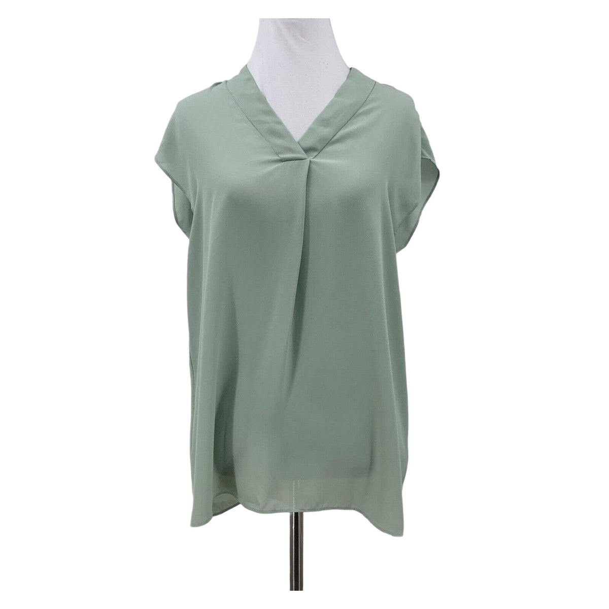 H By Halston NWT Aqua Gray Split Neck Cap Sleeve Blouse Top Size Large