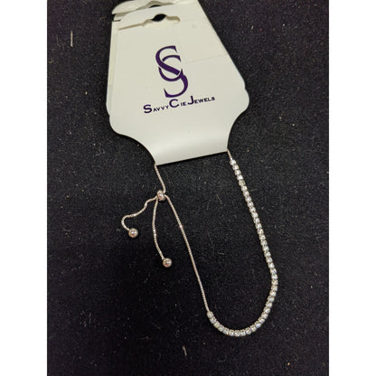 Savvy Cie Jewels Sterling Silver Lariat Tennis Bracelet MISSING ONE STONE Square