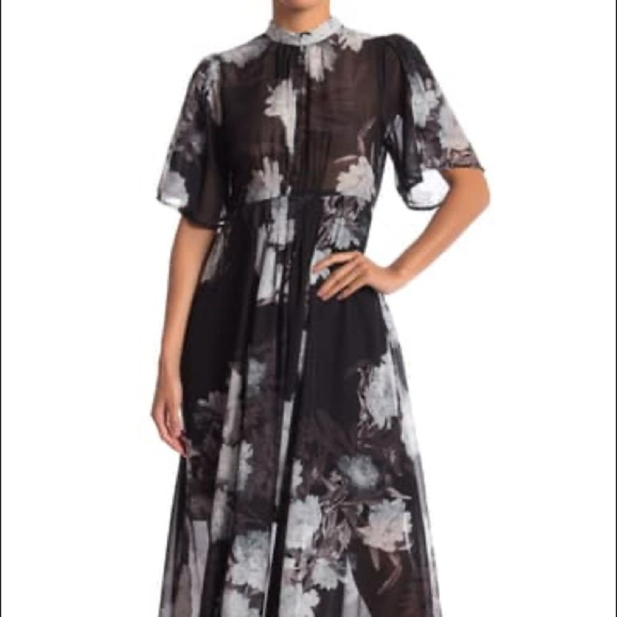 Love + Harmony NEW Floral Sheer Black Short Sleeve Maxi Dress Size Medium