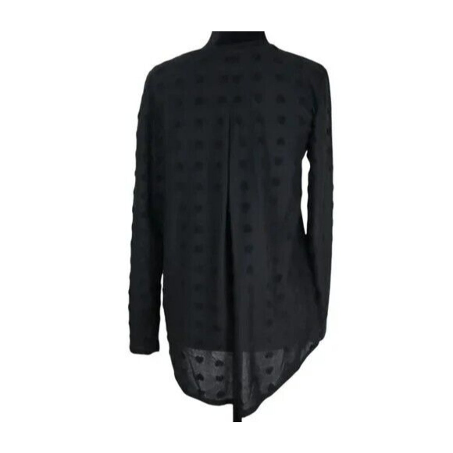 Bobeau V-Neck Long Sleeve Flocked Hi-Low Top Sz XS/Extra Small Black Hearts NWT