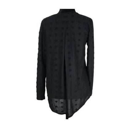 Bobeau V-Neck Long Sleeve Flocked Hi-Low Top Sz XS/Extra Small Black Hearts NWT