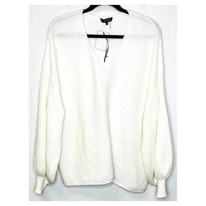 1.STATE V-Neck Balloon Sleeve Ribbed Sweater Top Size XXL/2X Antique White NWT