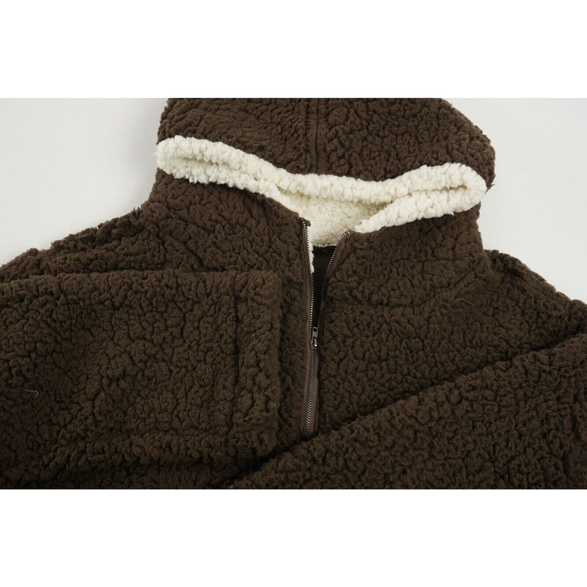 Forgotten Grace Faux Shearling Sherpa Pullover 1/4 Zip Hoodie Sz Large Brown NWT