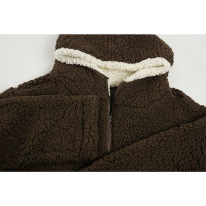 Forgotten Grace Faux Shearling Sherpa Pullover 1/4 Zip Hoodie Sz Large Brown NWT