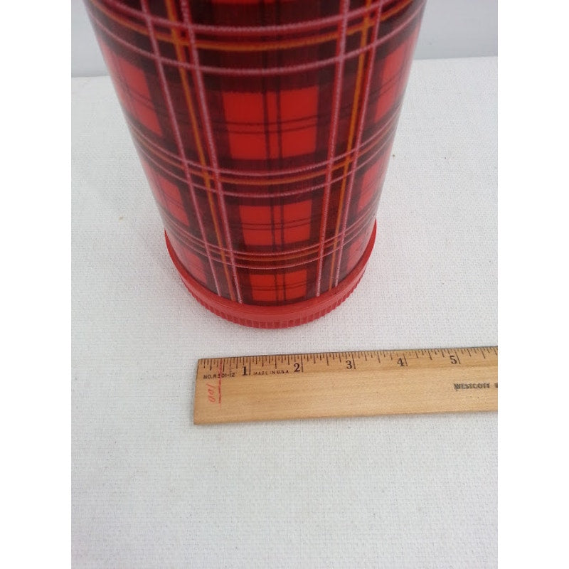 Aladdin Vintage One Quart Red Tan Plaid Thermos Camping Cabin Mountain Picnic