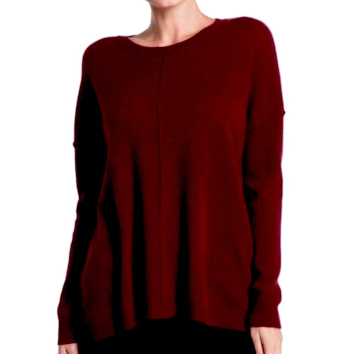 Catherine Malandrino Cashmere CrewNeck Sweater XS Burgundy Long Sleeve NEW