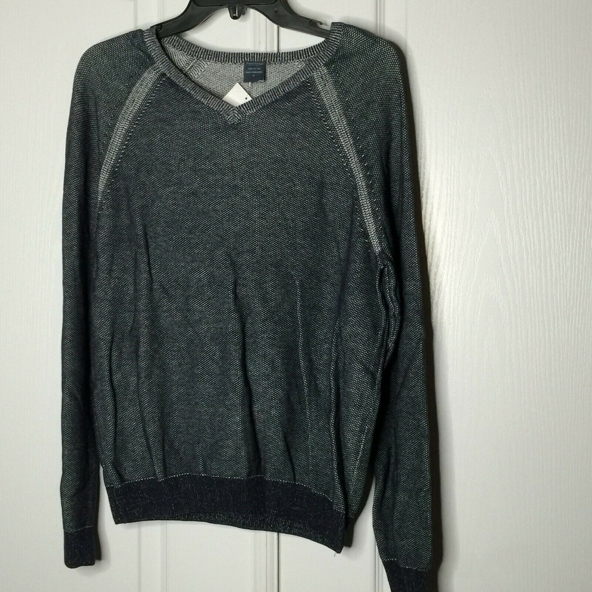 Tailor Vintage-Reversible Knit Pullover Sweater Long Sleeves V-Neck Gray Medium